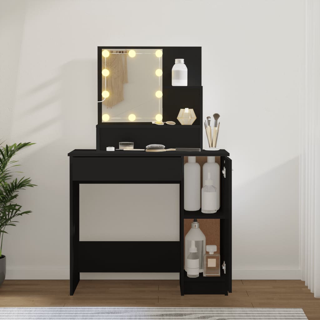 vidaXL Masă de toaletă cu LED, negru, 86,5x35x136 cm vidaXL Masă de toaletă cu LED, negru, 86,5x35x136 cm