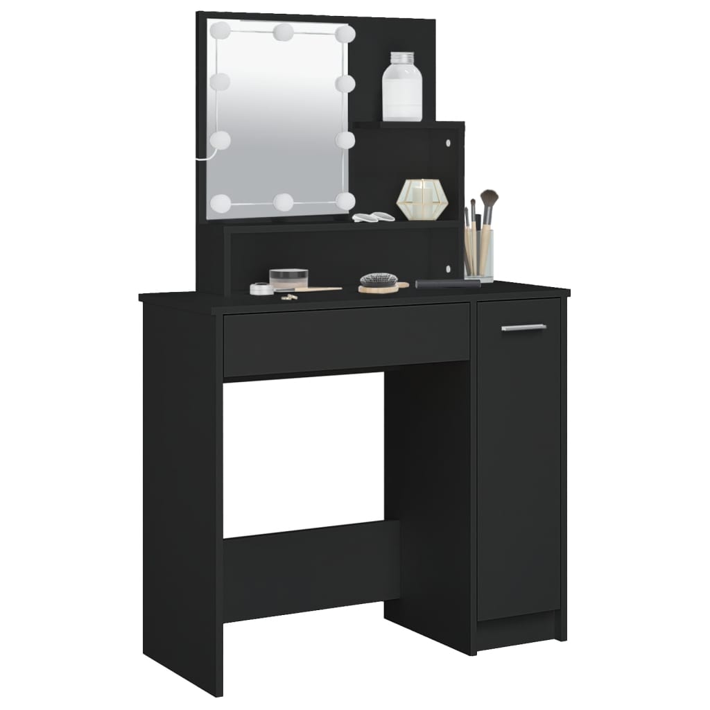 vidaXL Masă de toaletă cu LED, negru, 86,5x35x136 cm vidaXL Masă de toaletă cu LED, negru, 86,5x35x136 cm