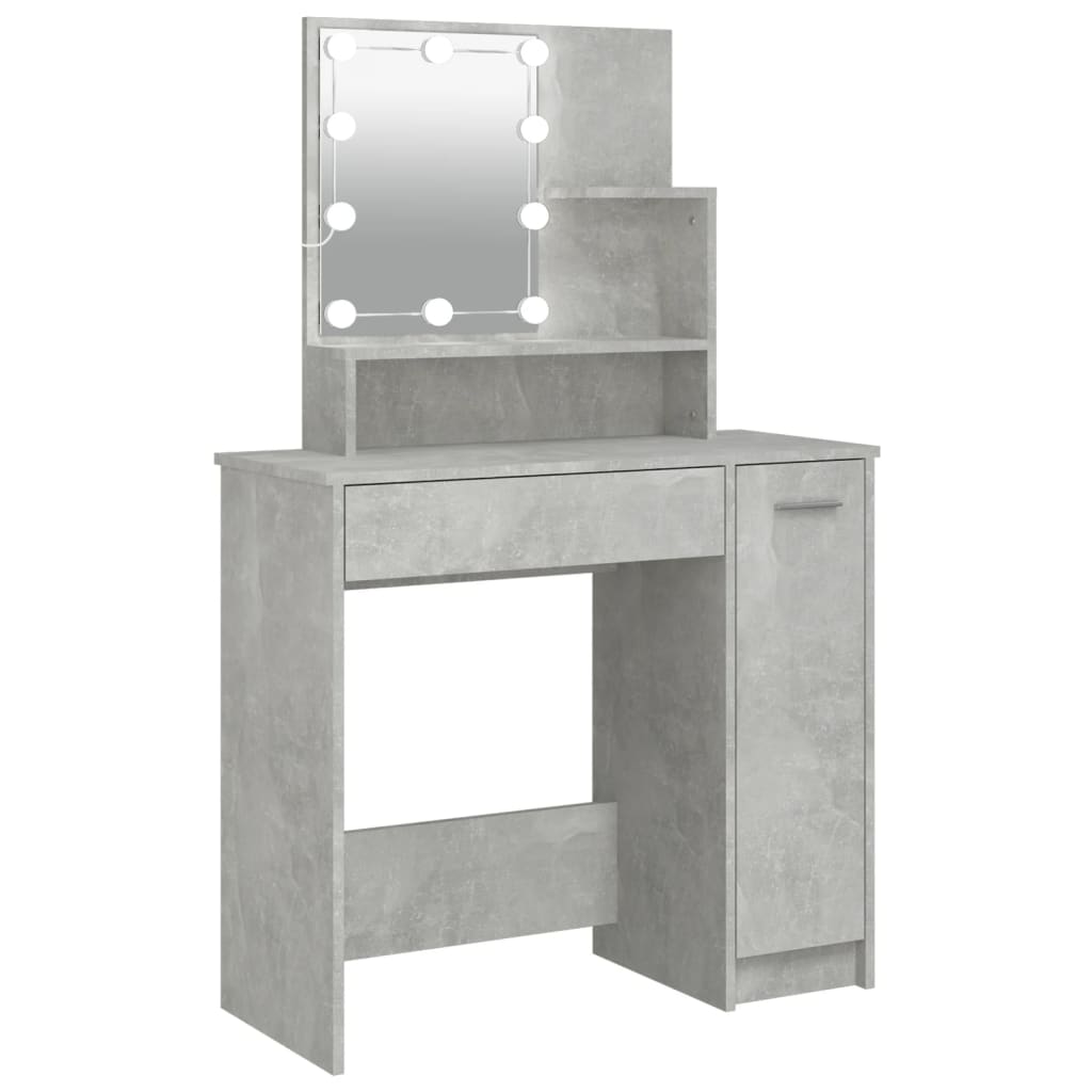 vidaXL Masă de toaletă cu LED, gri beton, 86,5x35x141 cm vidaXL Masă de toaletă cu LED, gri beton, 86,5x35x141 cm