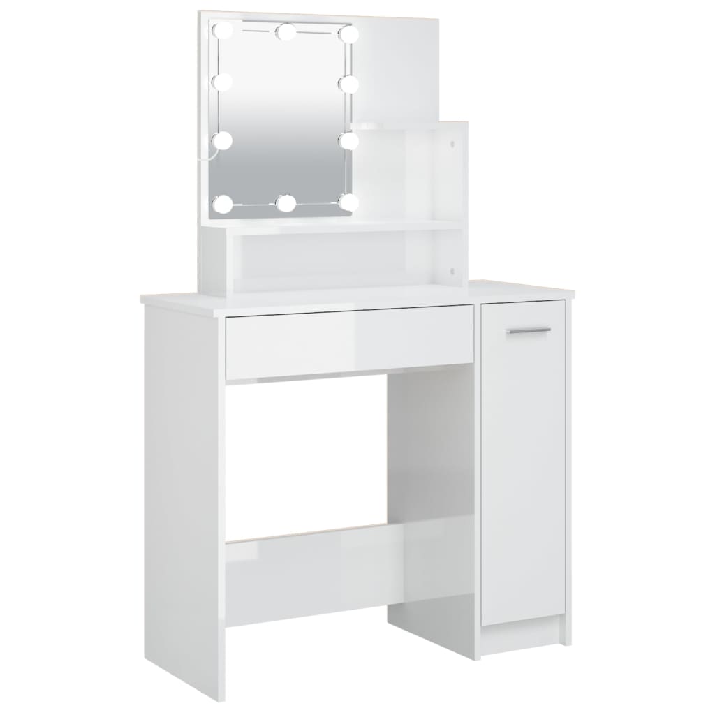vidaXL Masă de toaletă cu LED, alb extralucios, 86,5x35x136 cm vidaXL Masă de toaletă cu LED, alb extralucios, 86,5x35x136 cm