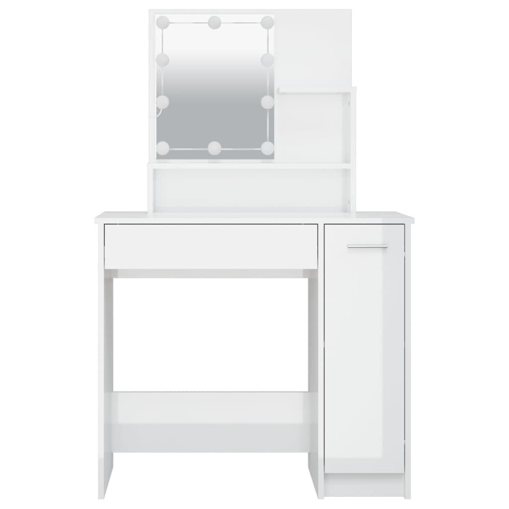 vidaXL Masă de toaletă cu LED, alb extralucios, 86,5x35x136 cm vidaXL Masă de toaletă cu LED, alb extralucios, 86,5x35x136 cm
