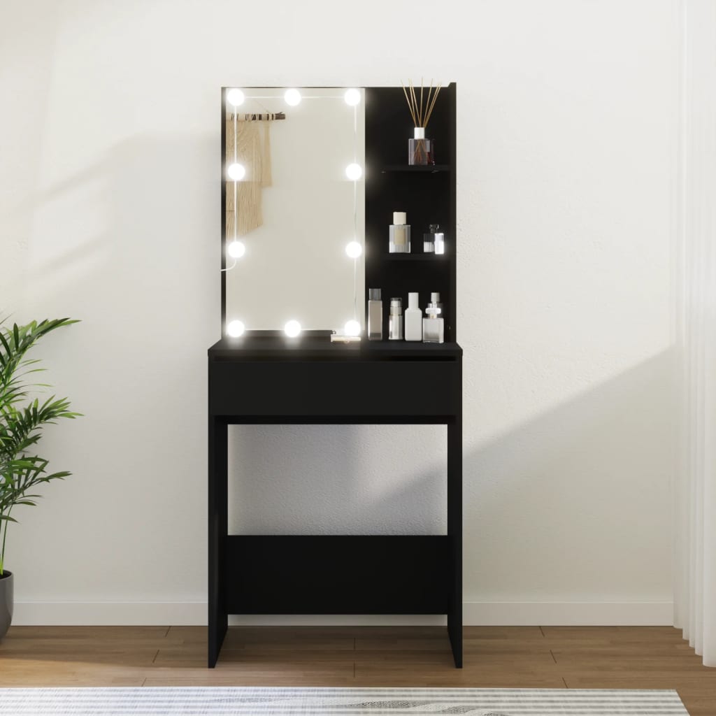 vidaXL Masă de toaletă cu LED, negru, 60x40x140 cm vidaXL Masă de toaletă cu LED, negru, 60x40x140 cm