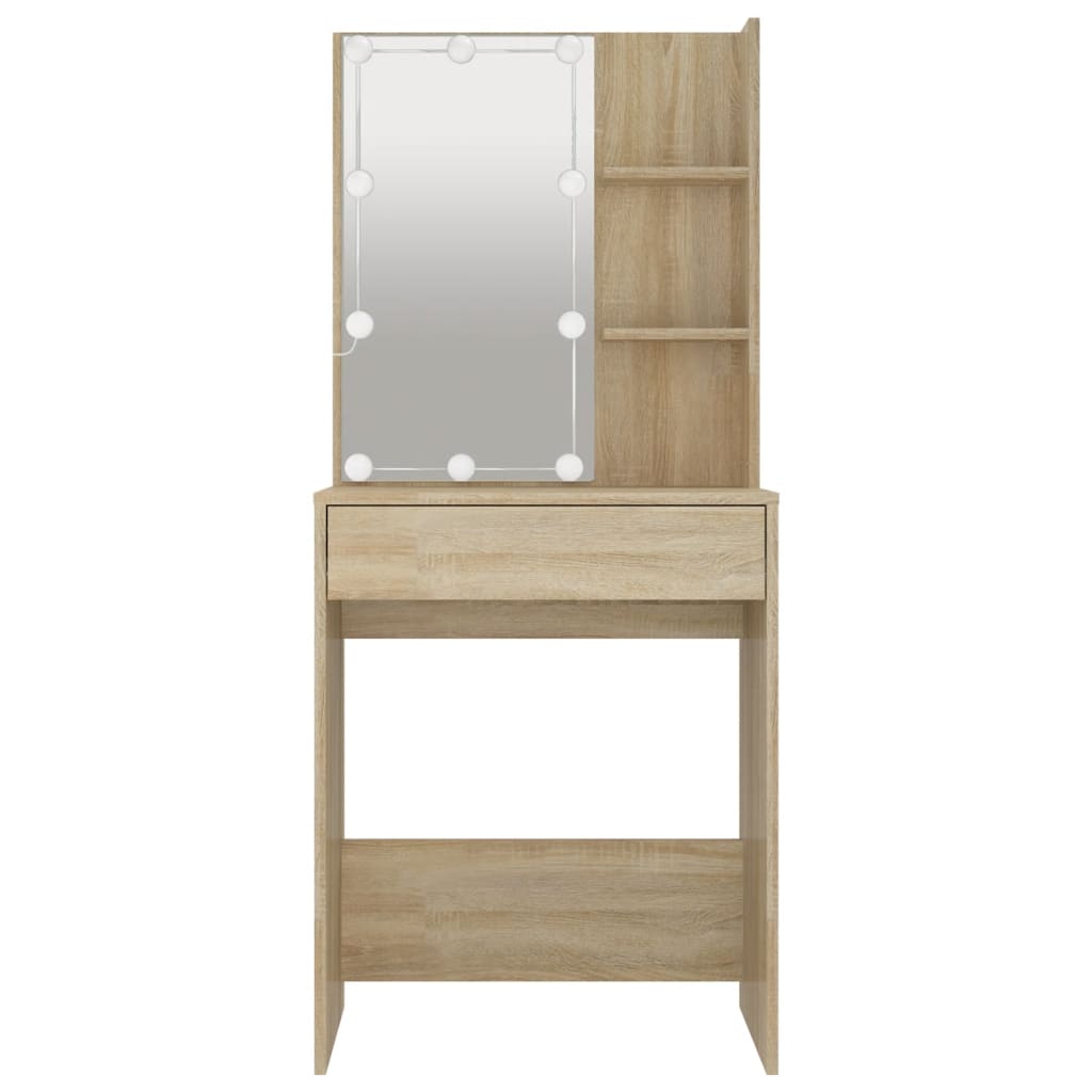 vidaXL Masă de toaletă cu LED, stejar sonoma, 60x40x140 cm vidaXL Masă de toaletă cu LED, stejar sonoma, 60x40x140 cm