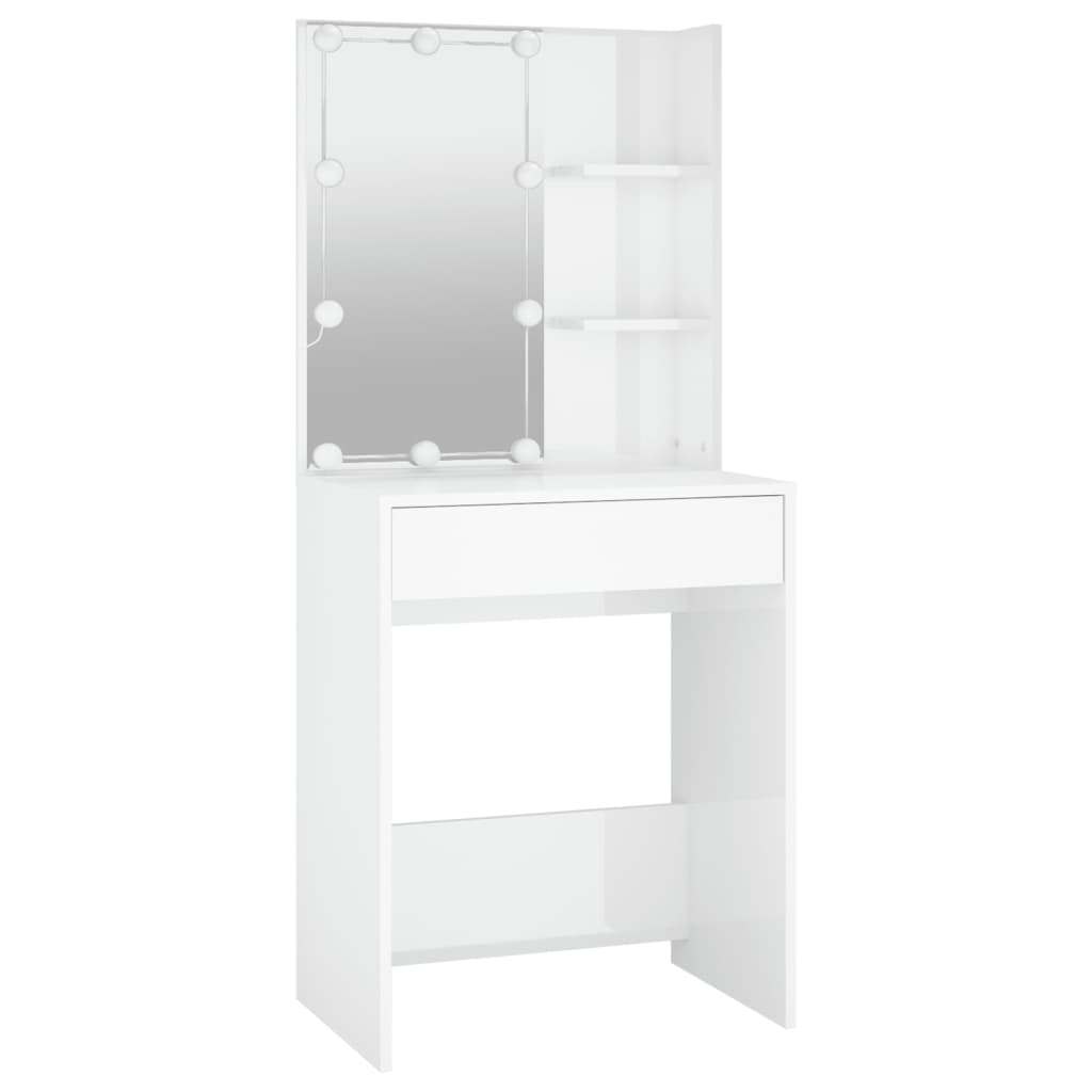 vidaXL Masă de toaletă cu LED, alb extralucios, 60x40x140 cm vidaXL Masă de toaletă cu LED, alb extralucios, 60x40x140 cm