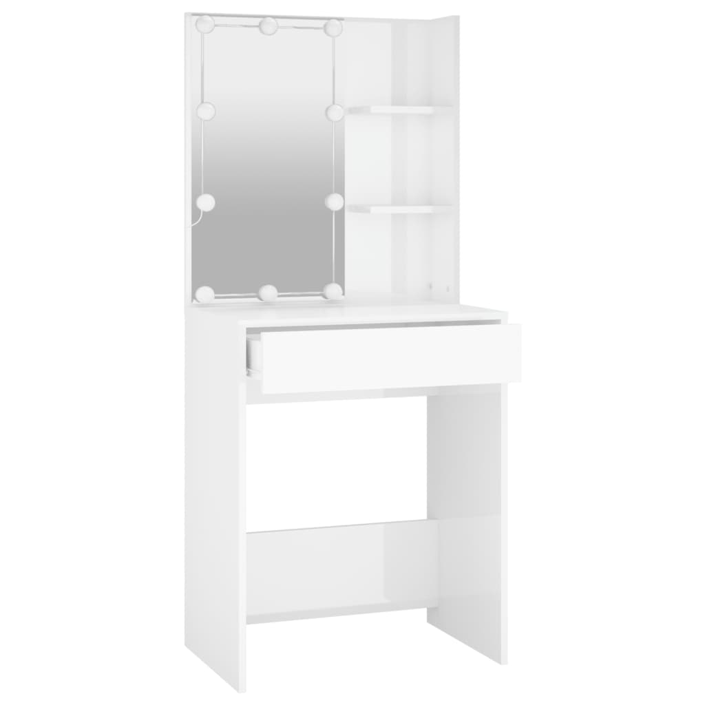 vidaXL Masă de toaletă cu LED, alb extralucios, 60x40x140 cm vidaXL Masă de toaletă cu LED, alb extralucios, 60x40x140 cm