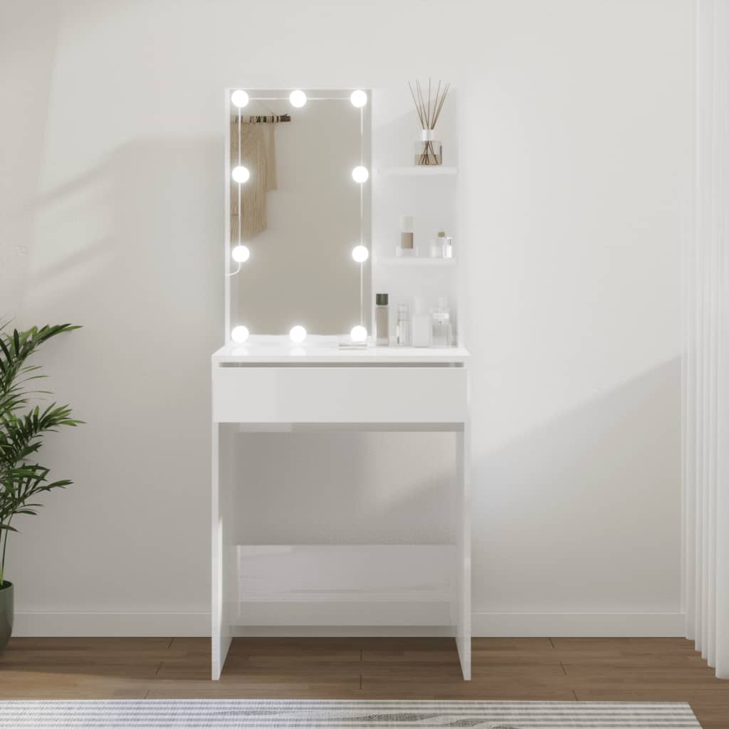 vidaXL Masă de toaletă cu LED, alb extralucios, 60x40x140 cm vidaXL Masă de toaletă cu LED, alb extralucios, 60x40x140 cm