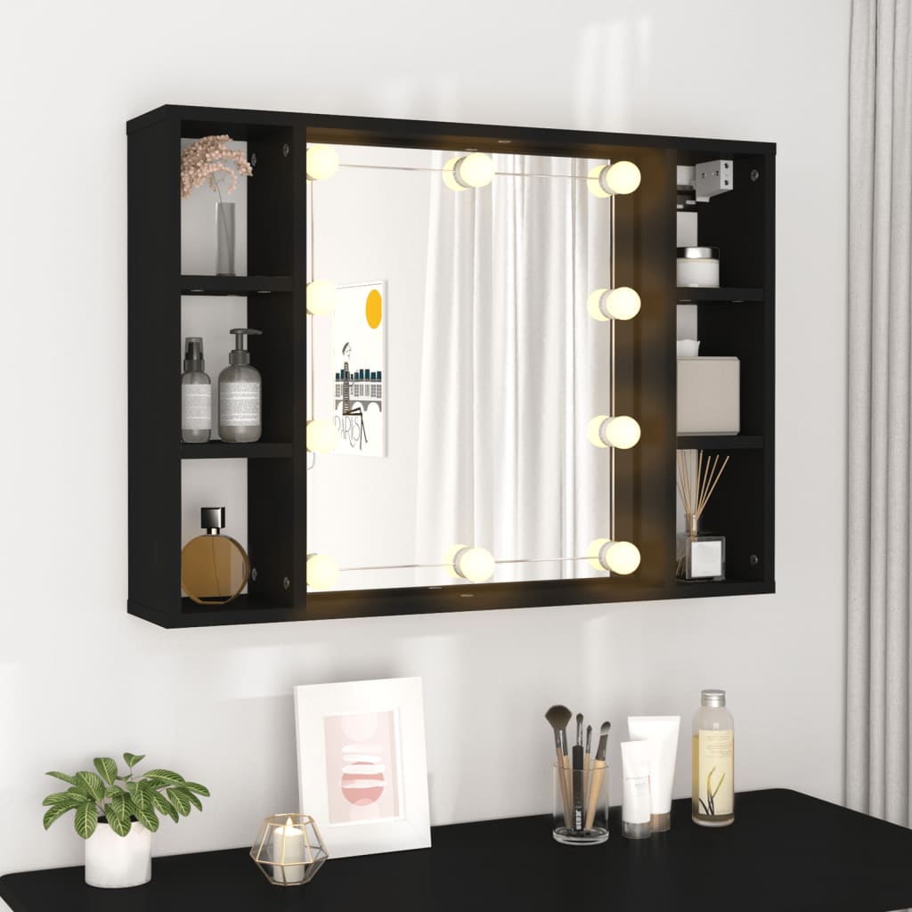 vidaXL Dulap cu oglindă și LED, negru, 76x15x55 cm vidaXL Dulap cu oglindă și LED, negru, 76x15x55 cm