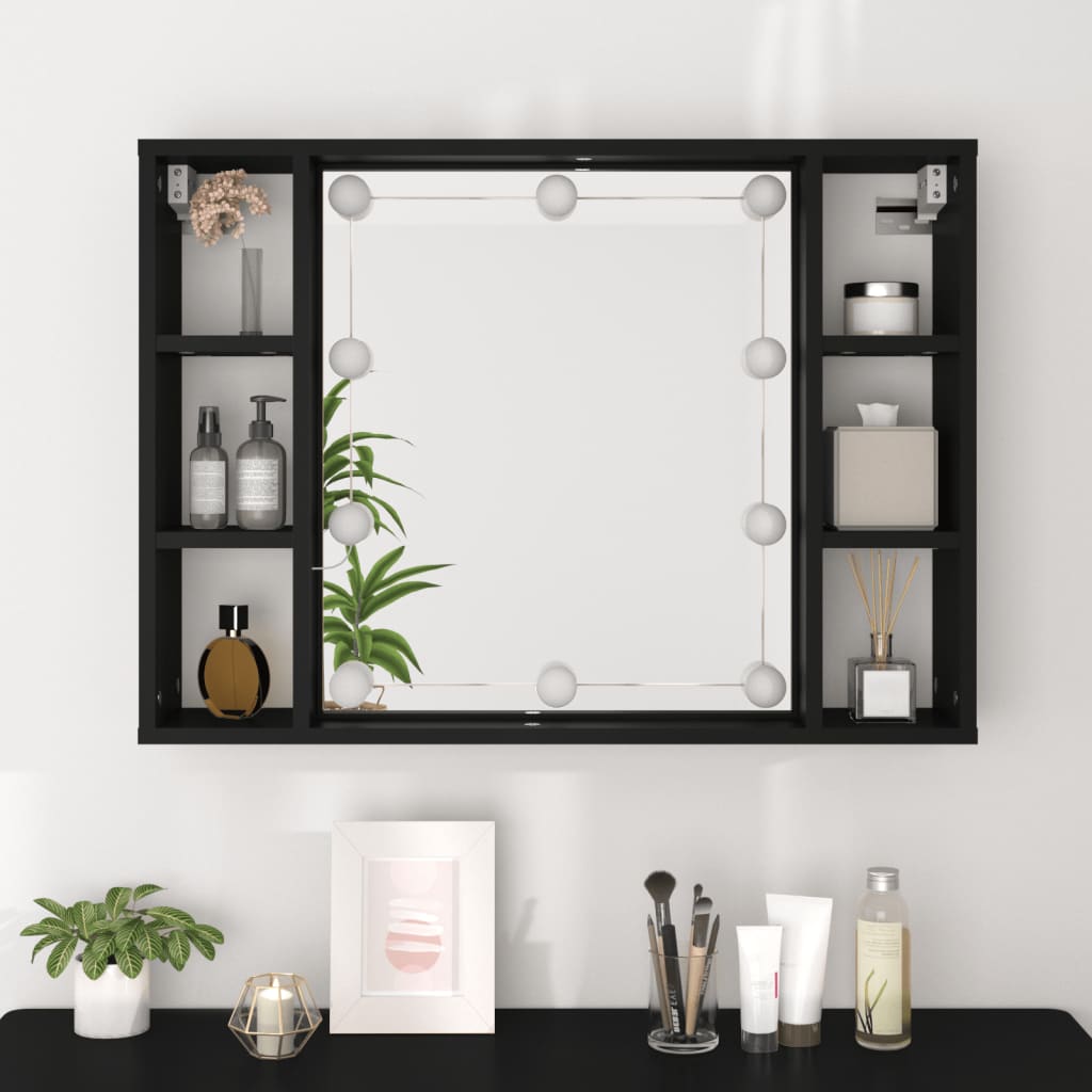 vidaXL Dulap cu oglindă și LED, negru, 76x15x55 cm vidaXL Dulap cu oglindă și LED, negru, 76x15x55 cm