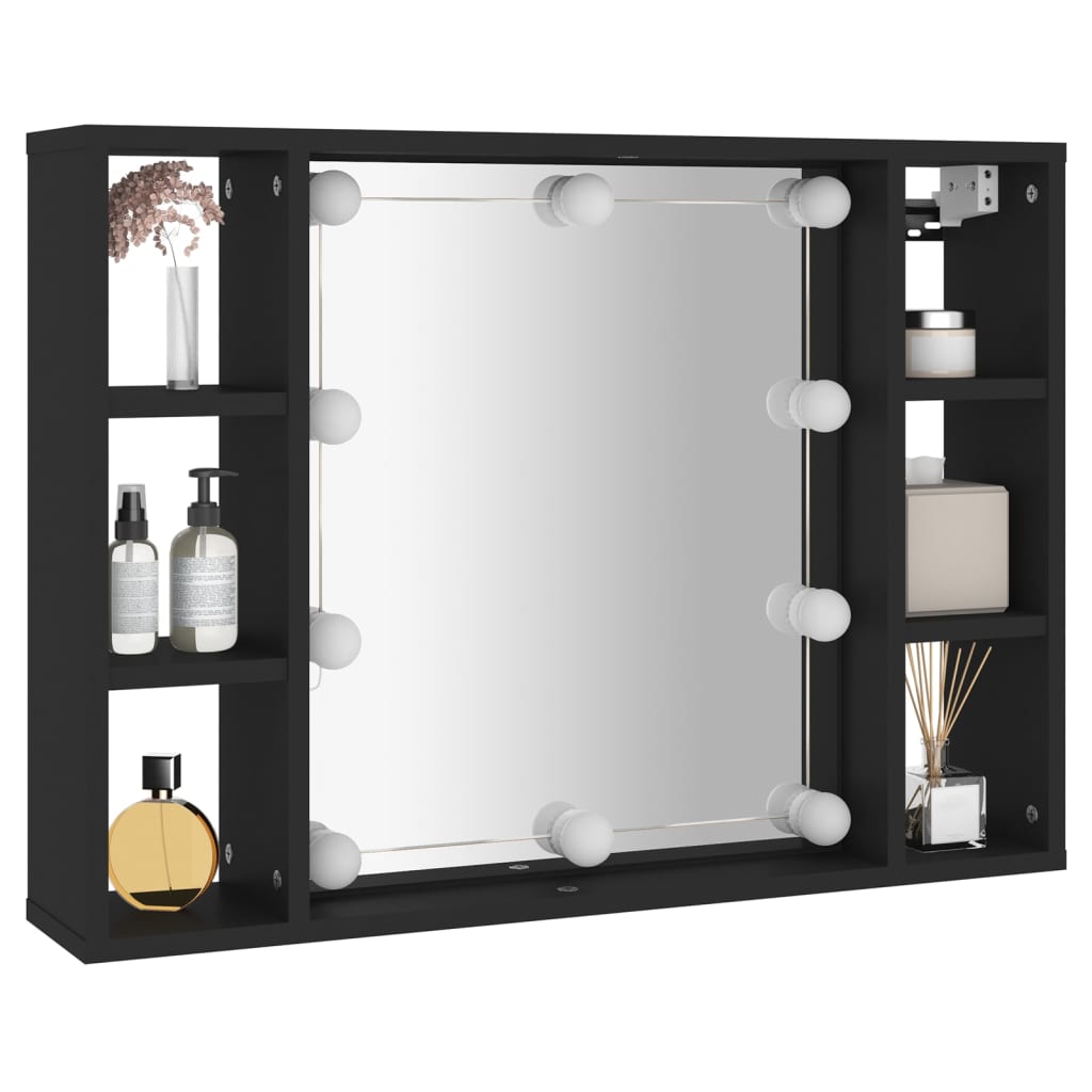 vidaXL Dulap cu oglindă și LED, negru, 76x15x55 cm vidaXL Dulap cu oglindă și LED, negru, 76x15x55 cm