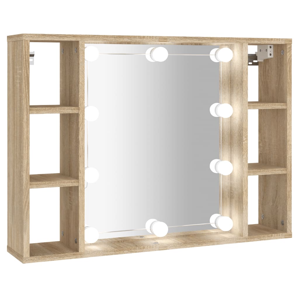 vidaXL Dulap cu oglindă și LED, stejar sonoma, 76x15x55 cm vidaXL Dulap cu oglindă și LED, stejar sonoma, 76x15x55 cm