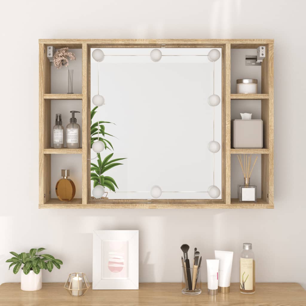 vidaXL Dulap cu oglindă și LED, stejar sonoma, 76x15x55 cm vidaXL Dulap cu oglindă și LED, stejar sonoma, 76x15x55 cm
