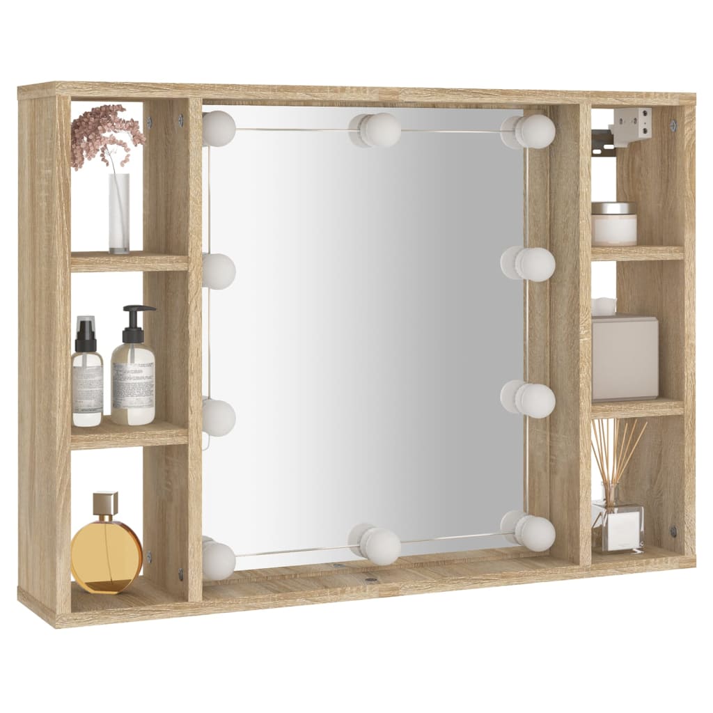 vidaXL Dulap cu oglindă și LED, stejar sonoma, 76x15x55 cm vidaXL Dulap cu oglindă și LED, stejar sonoma, 76x15x55 cm