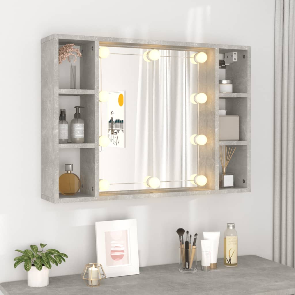 vidaXL Dulap cu oglindă și LED, gri beton, 76x15x55 cm vidaXL Dulap cu oglindă și LED, gri beton, 76x15x55 cm
