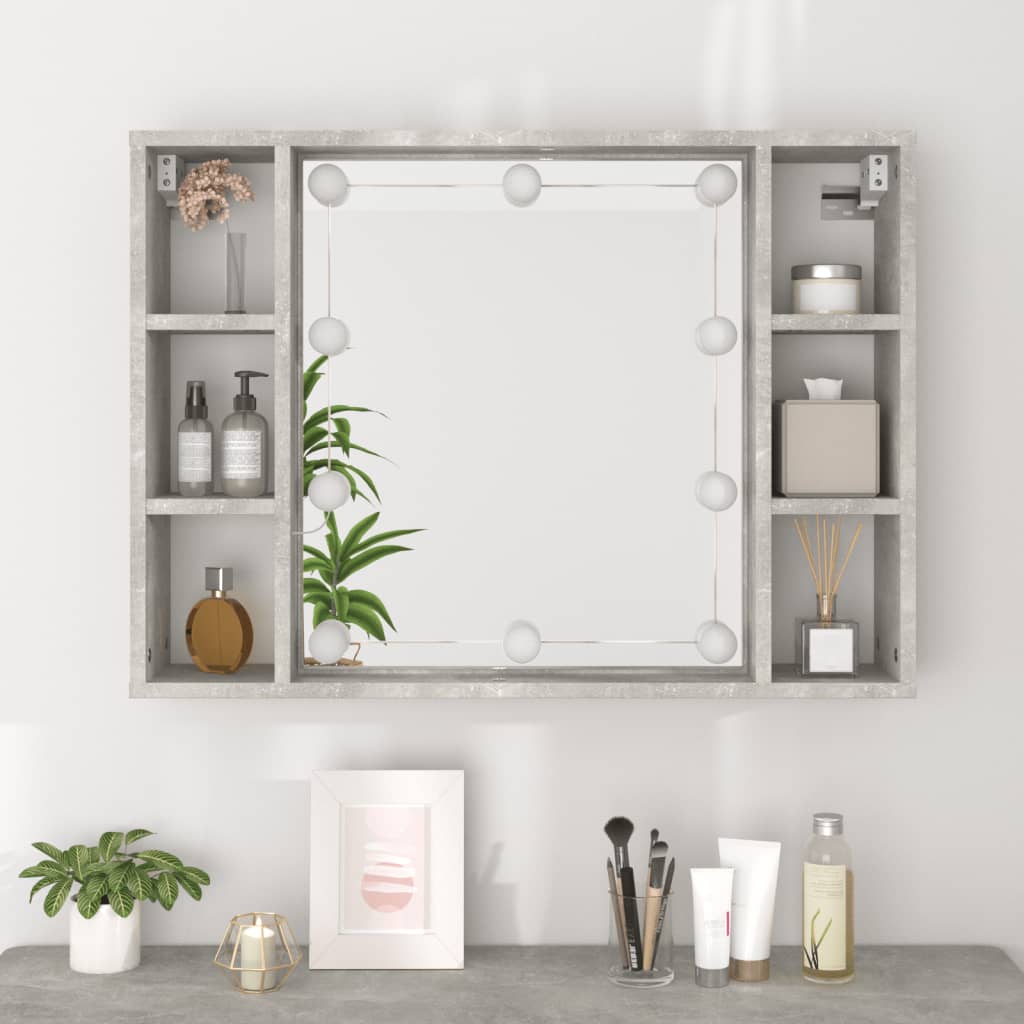 vidaXL Dulap cu oglindă și LED, gri beton, 76x15x55 cm vidaXL Dulap cu oglindă și LED, gri beton, 76x15x55 cm