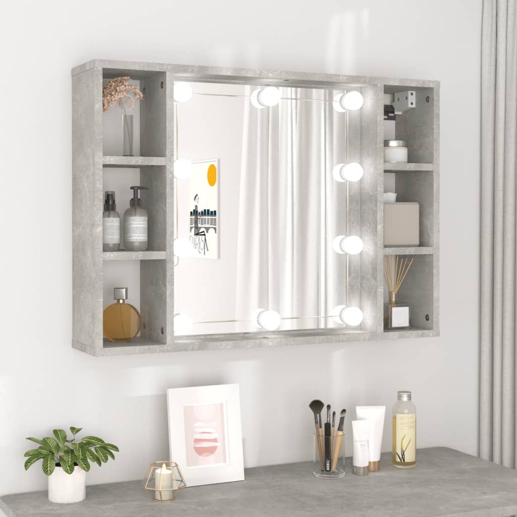 vidaXL Dulap cu oglindă și LED, gri beton, 76x15x55 cm vidaXL Dulap cu oglindă și LED, gri beton, 76x15x55 cm