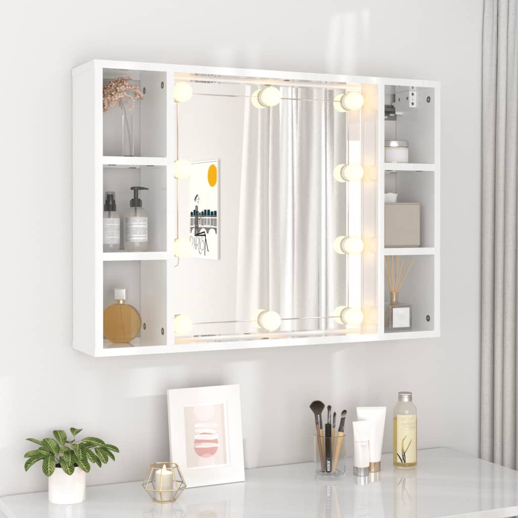 vidaXL Dulap cu oglindă și LED, alb extralucios, 76x15x55 cm vidaXL Dulap cu oglindă și LED, alb extralucios, 76x15x55 cm
