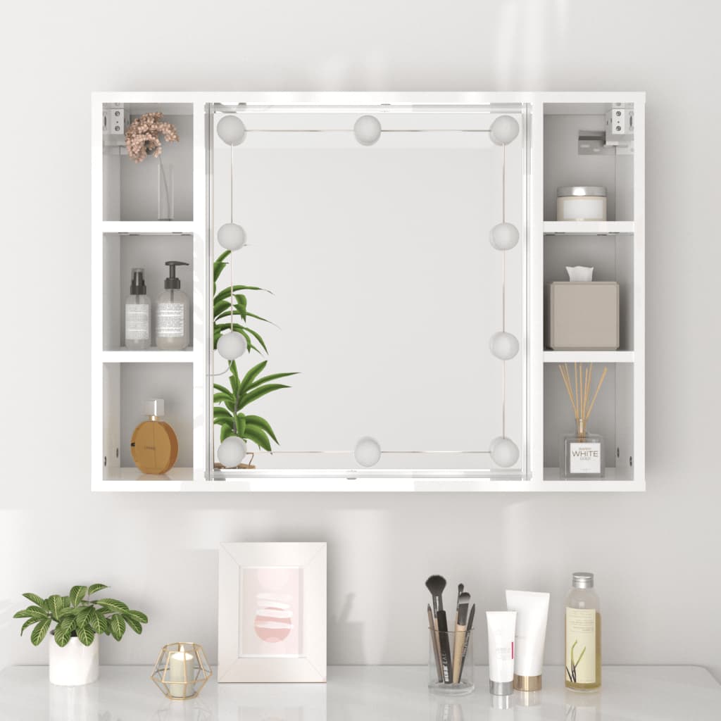 vidaXL Dulap cu oglindă și LED, alb extralucios, 76x15x55 cm vidaXL Dulap cu oglindă și LED, alb extralucios, 76x15x55 cm
