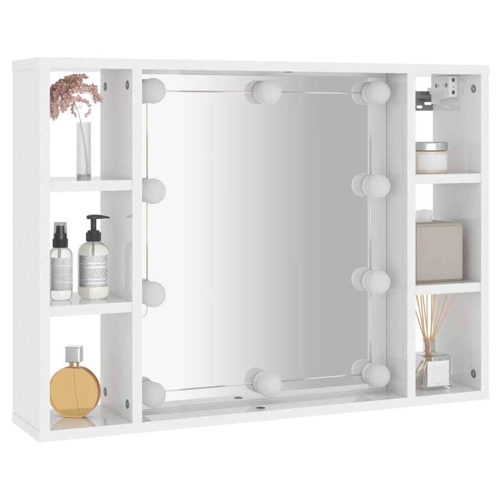 vidaXL Dulap cu oglindă și LED, alb extralucios, 76x15x55 cm vidaXL Dulap cu oglindă și LED, alb extralucios, 76x15x55 cm