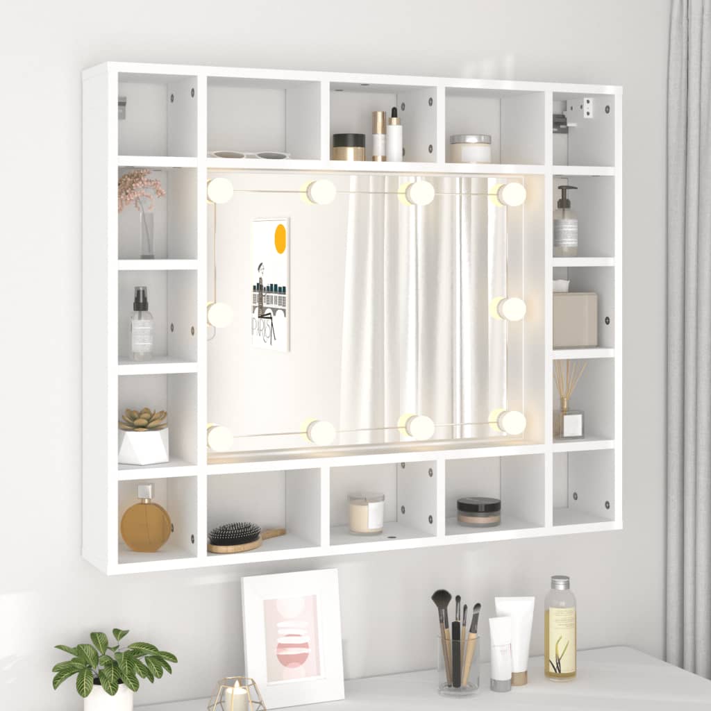 vidaXL Dulap cu oglindă și LED, alb, 91x15x76,5 cm vidaXL Dulap cu oglindă și LED, alb, 91x15x76,5 cm