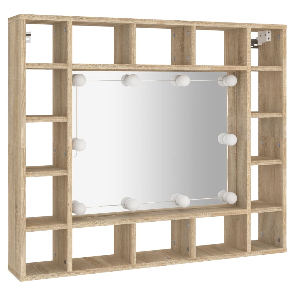 vidaXL Dulap cu oglindă și LED, stejar sonoma, 91x15x76,5 cm vidaXL Dulap cu oglindă și LED, stejar sonoma, 91x15x76,5 cm