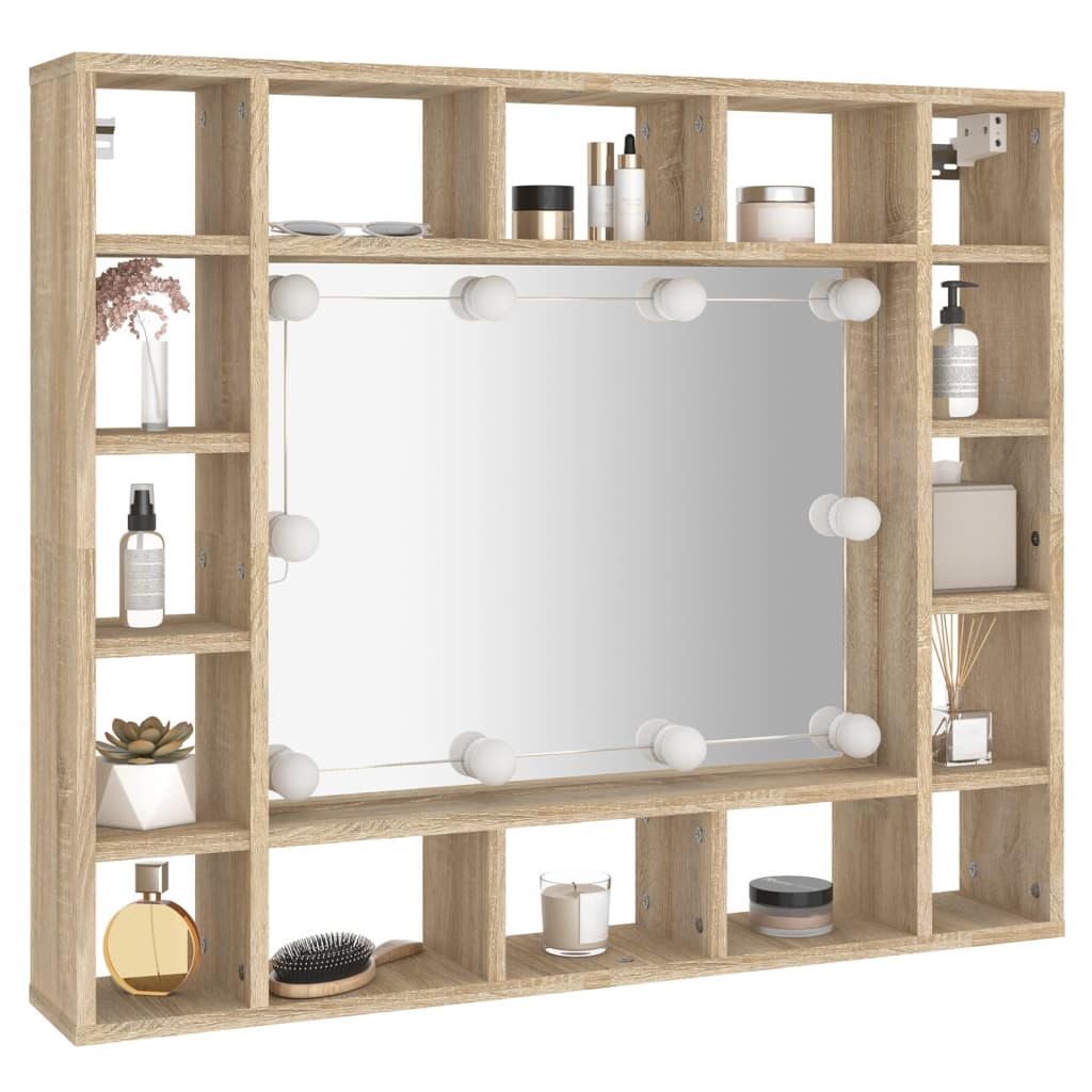 vidaXL Dulap cu oglindă și LED, stejar sonoma, 91x15x76,5 cm vidaXL Dulap cu oglindă și LED, stejar sonoma, 91x15x76,5 cm