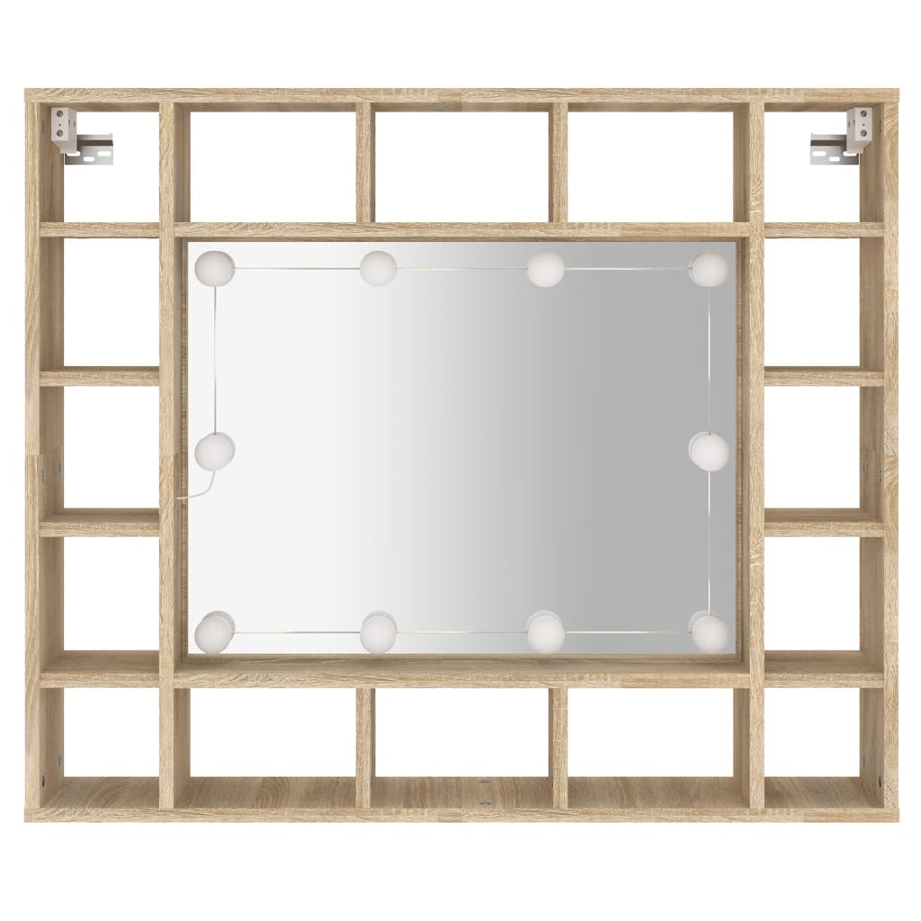 vidaXL Dulap cu oglindă și LED, stejar sonoma, 91x15x76,5 cm vidaXL Dulap cu oglindă și LED, stejar sonoma, 91x15x76,5 cm
