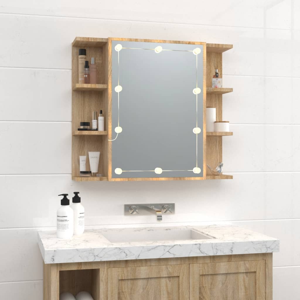 vidaXL Dulap cu oglindă și LED, stejar sonoma, 70x16,5x60 cm vidaXL Dulap cu oglindă și LED, stejar sonoma, 70x16,5x60 cm