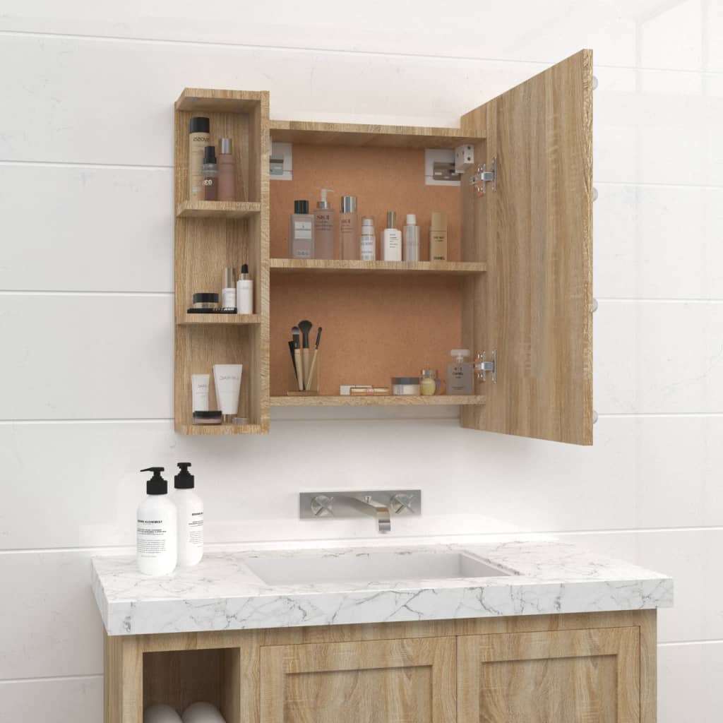 vidaXL Dulap cu oglindă și LED, stejar sonoma, 70x16,5x60 cm vidaXL Dulap cu oglindă și LED, stejar sonoma, 70x16,5x60 cm