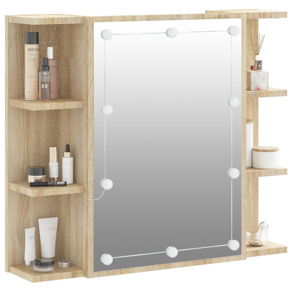 vidaXL Dulap cu oglindă și LED, stejar sonoma, 70x16,5x60 cm vidaXL Dulap cu oglindă și LED, stejar sonoma, 70x16,5x60 cm