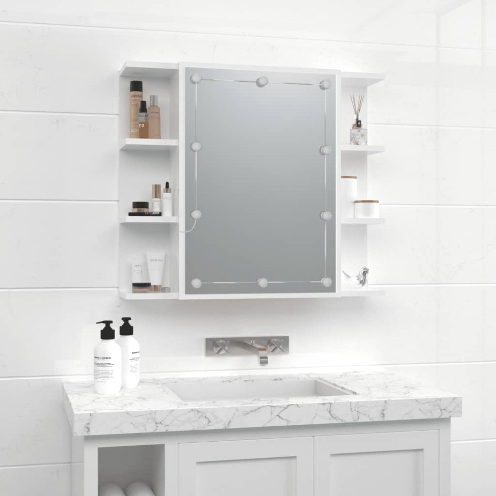 vidaXL Dulap cu oglindă și LED, alb extralucios, 70x16,5x60 cm vidaXL Dulap cu oglindă și LED, alb extralucios, 70x16,5x60 cm