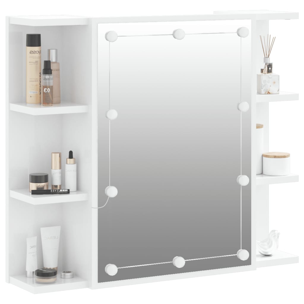 vidaXL Dulap cu oglindă și LED, alb extralucios, 70x16,5x60 cm vidaXL Dulap cu oglindă și LED, alb extralucios, 70x16,5x60 cm