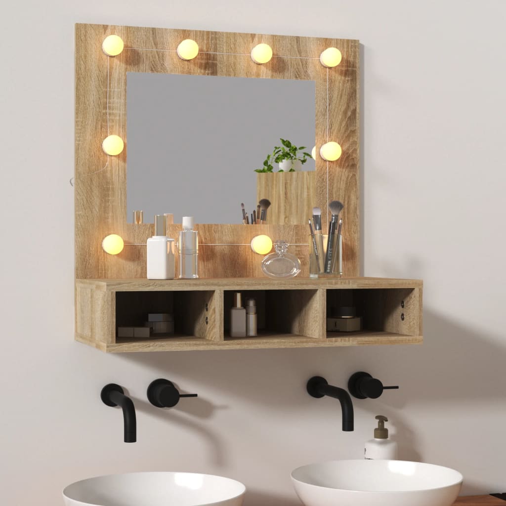 vidaXL Dulap cu oglindă și LED, stejar sonoma, 60x31,5x62 cm vidaXL Dulap cu oglindă și LED, stejar sonoma, 60x31,5x62 cm