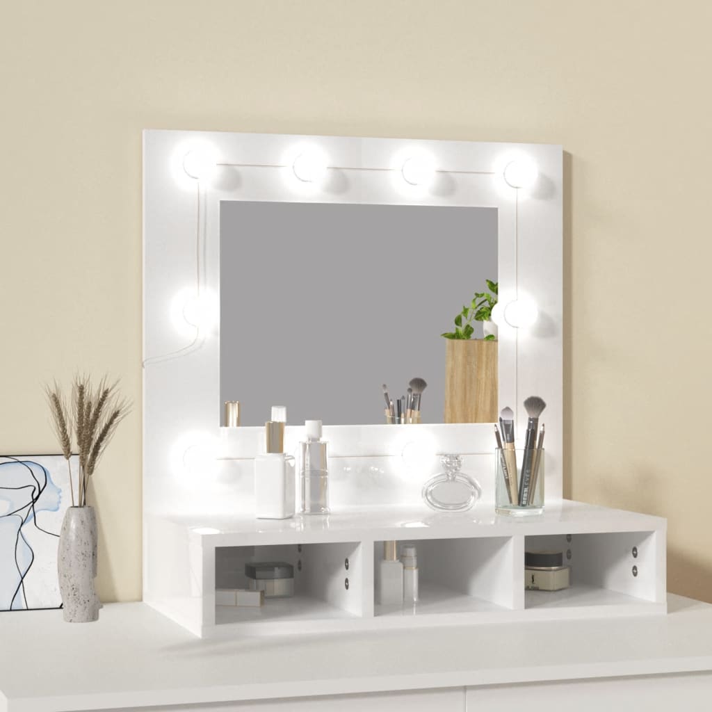 vidaXL Dulap cu oglindă și LED, alb extralucios, 60x31,5x62 cm vidaXL Dulap cu oglindă și LED, alb extralucios, 60x31,5x62 cm