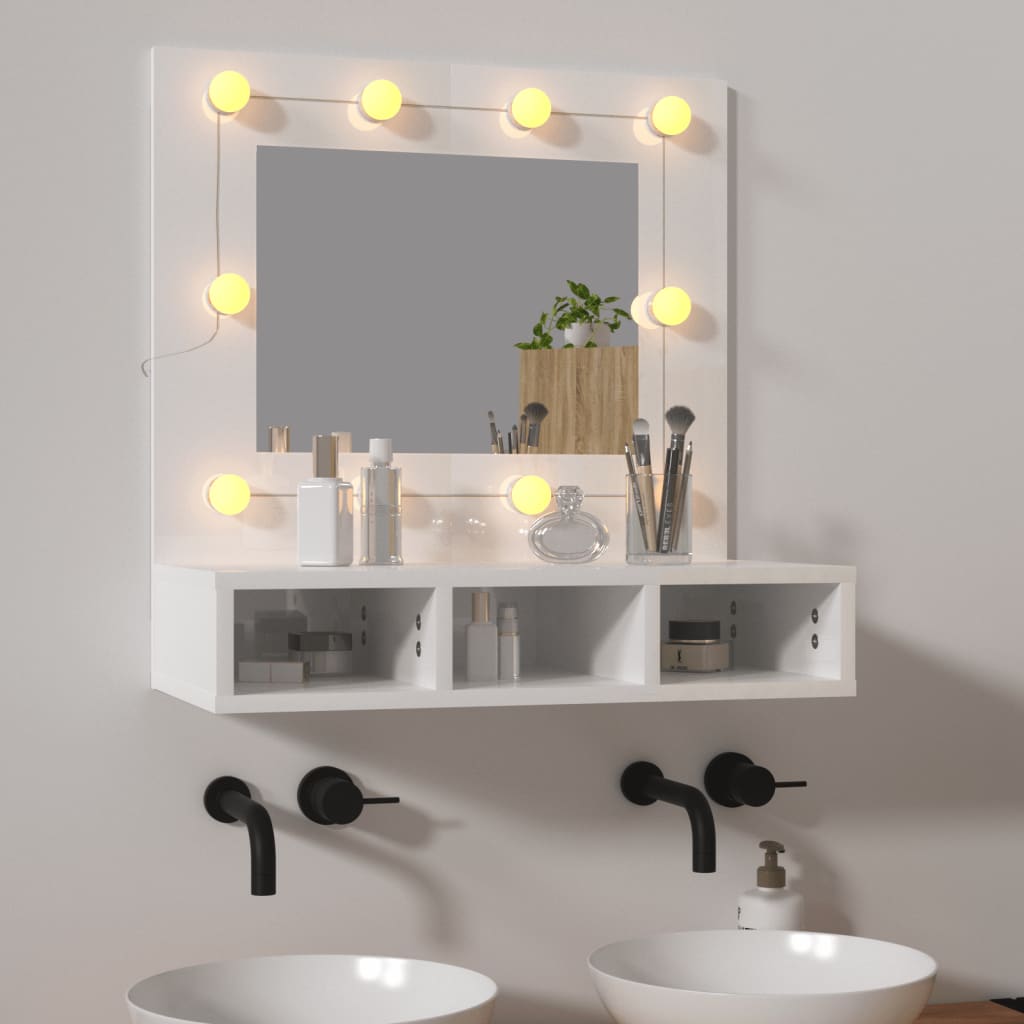 vidaXL Dulap cu oglindă și LED, alb extralucios, 60x31,5x62 cm vidaXL Dulap cu oglindă și LED, alb extralucios, 60x31,5x62 cm