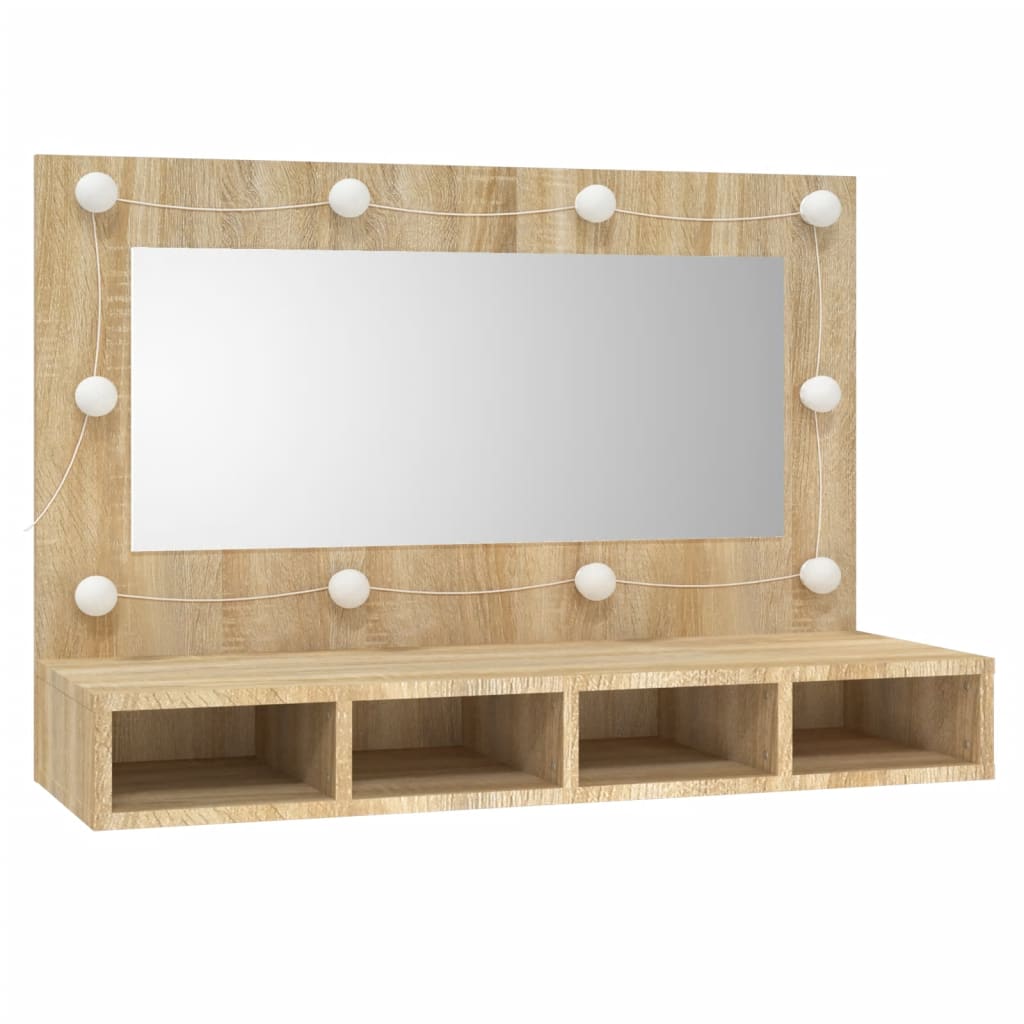 vidaXL Dulap cu oglindă și LED, stejar sonoma, 90x31,5x62 cm vidaXL Dulap cu oglindă și LED, stejar sonoma, 90x31,5x62 cm