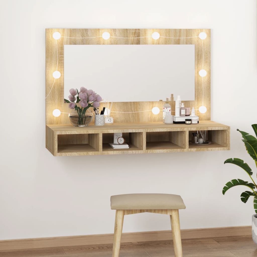 vidaXL Dulap cu oglindă și LED, stejar sonoma, 90x31,5x62 cm vidaXL Dulap cu oglindă și LED, stejar sonoma, 90x31,5x62 cm