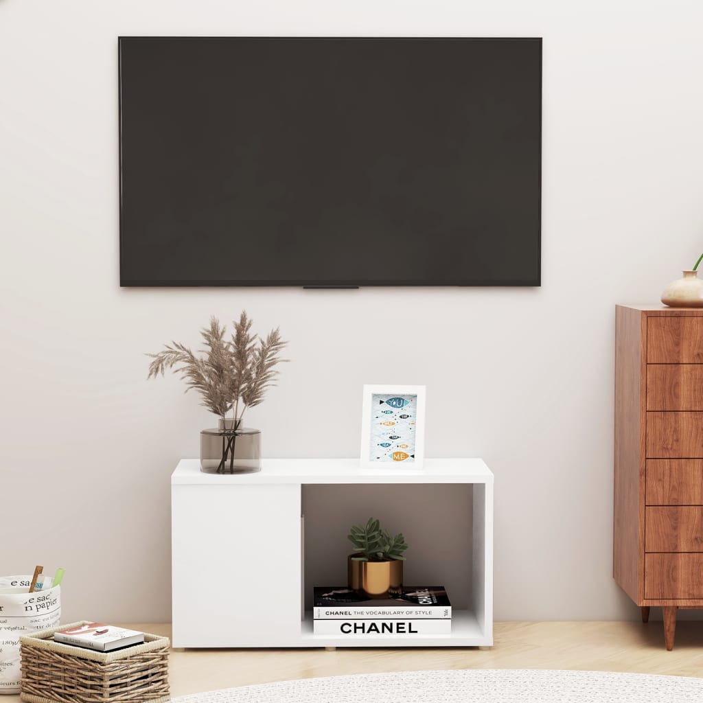 vidaXL Comodă TV, alb, 60x24x32 cm, PAL vidaXL Comodă TV, alb, 60x24x32 cm, PAL
