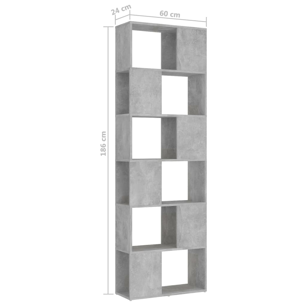 vidaXL Bibliotecă/Separator cameră, gri beton, 60x24x186 cm, PAL