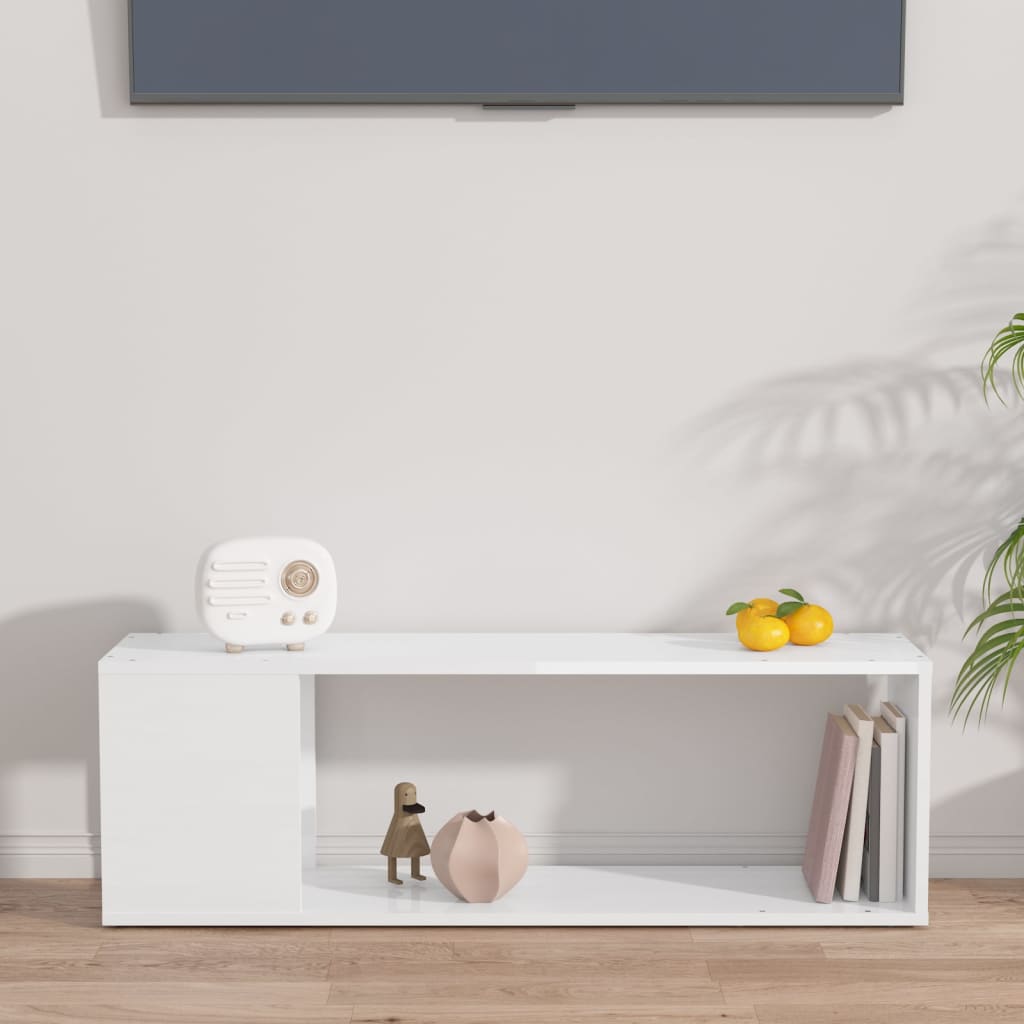 vidaXL Comodă TV, alb extralucios, 100x24x32 cm, PAL vidaXL Comodă TV, alb extralucios, 100x24x32 cm, PAL