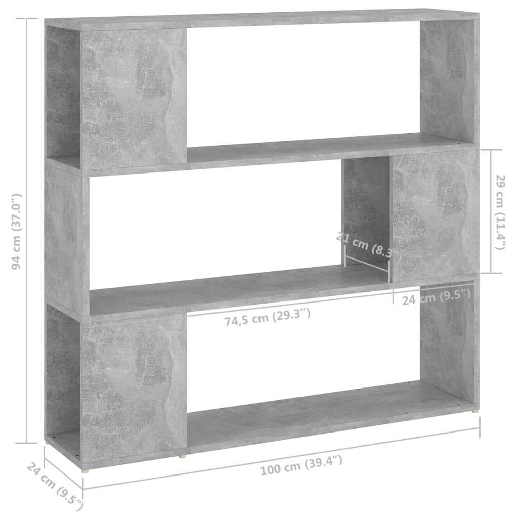 vidaXL Bibliotecă/Separator cameră, gri beton, 100x24x94 cm vidaXL Bibliotecă/Separator cameră, gri beton, 100x24x94 cm