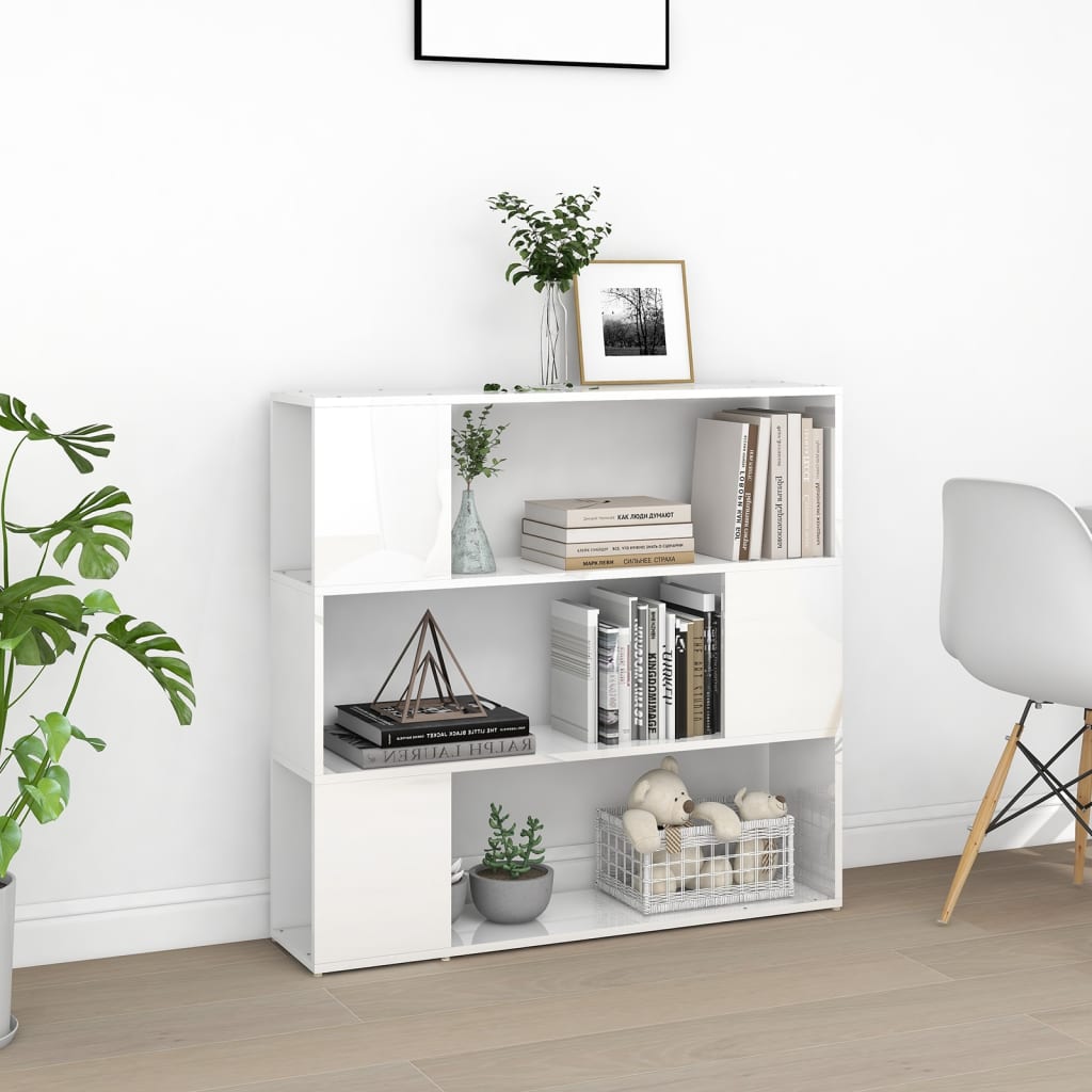 vidaXL Bibliotecă/Separator cameră, alb extralucios, 100x24x94 cm