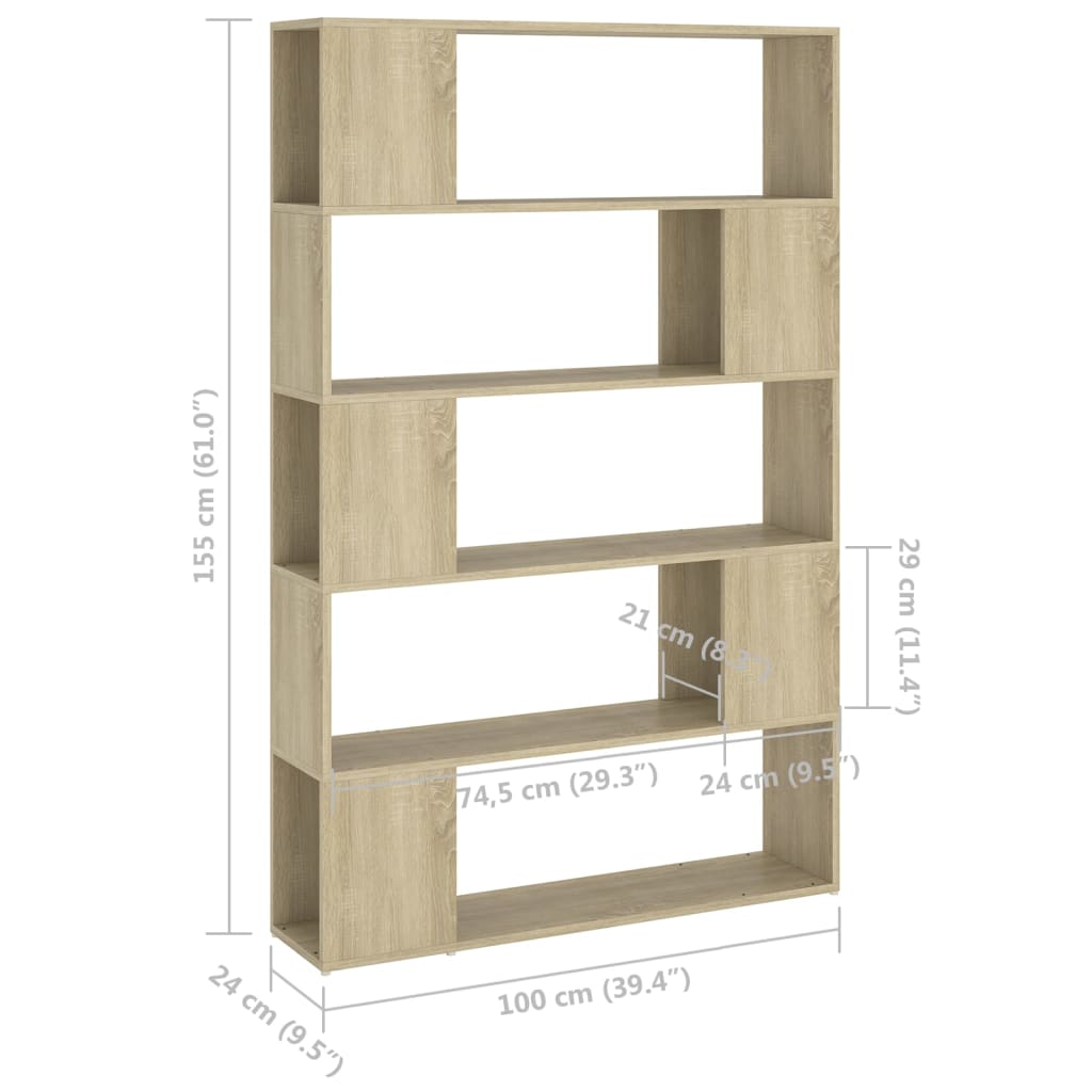 vidaXL Bibliotecă/Separator cameră, stejar sonoma, 100x24x155 cm PAL vidaXL Bibliotecă/Separator cameră, stejar sonoma, 100x24x155 cm PAL