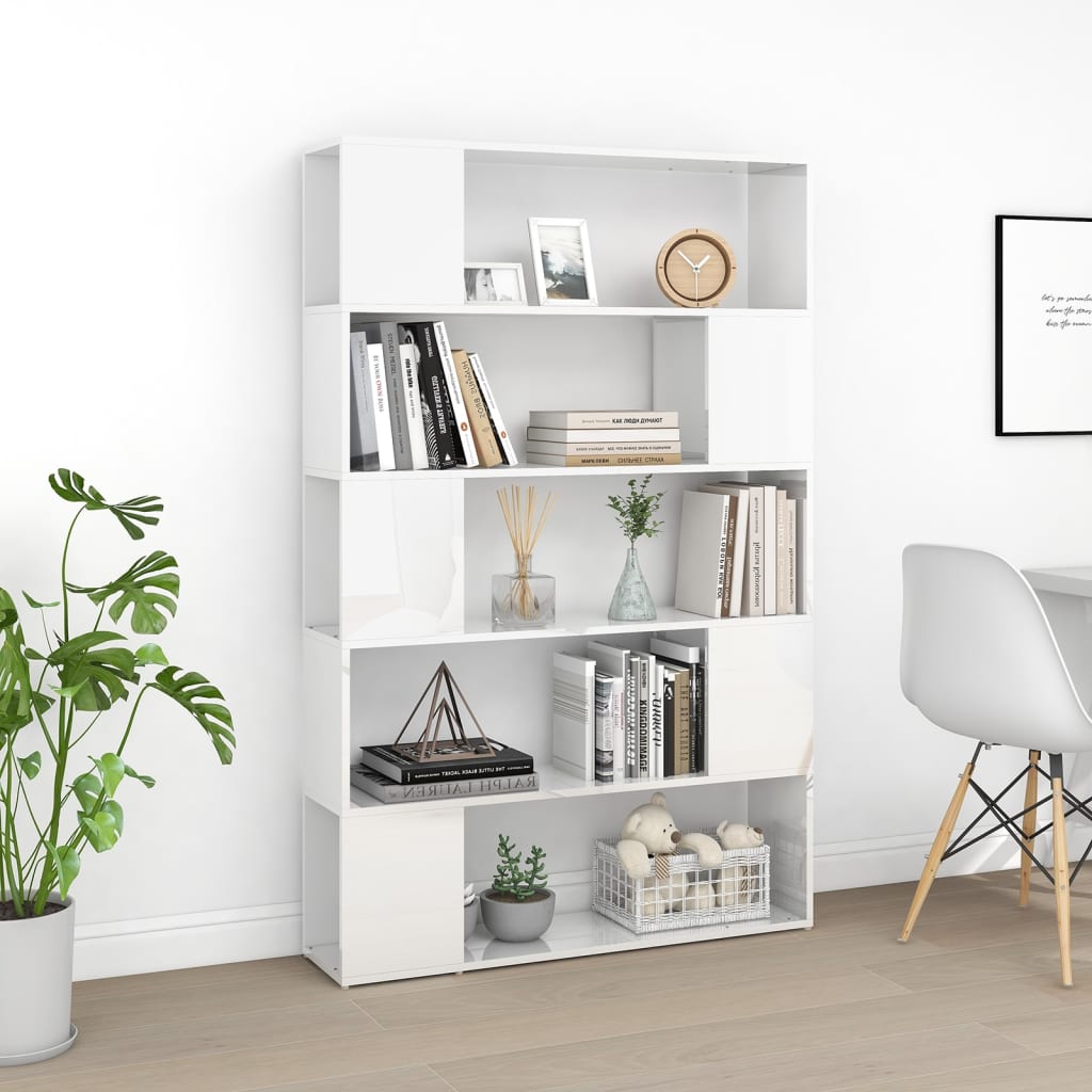 vidaXL Bibliotecă/Separator, alb extralucios, lemn prelucrat vidaXL Bibliotecă/Separator, alb extralucios, lemn prelucrat
