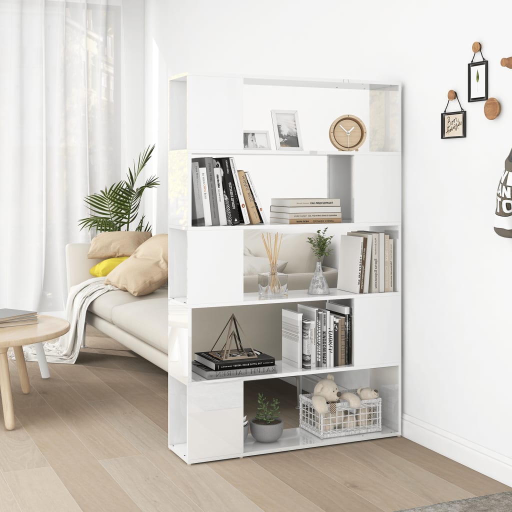vidaXL Bibliotecă/Separator, alb extralucios, lemn prelucrat vidaXL Bibliotecă/Separator, alb extralucios, lemn prelucrat