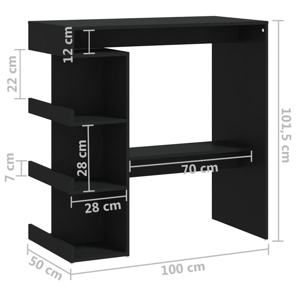 vidaXL Masă bar cu raft de depozitare, negru, 100x50x101,5 cm, PAL vidaXL Masă bar cu raft de depozitare, negru, 100x50x101,5 cm, PAL