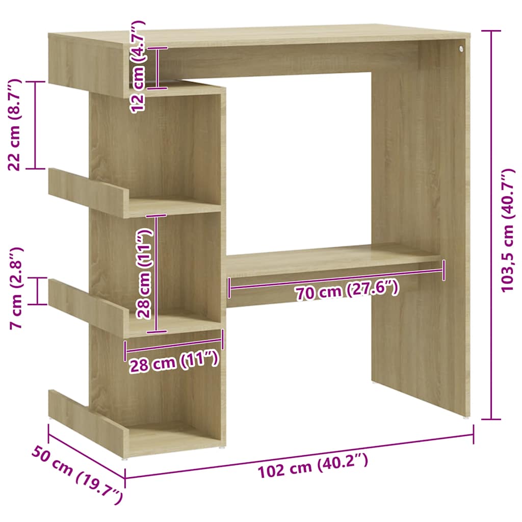 vidaXL Masă bar cu raft depozitare stejar sonoma 100x50x101,5 cm PAL vidaXL Masă bar cu raft depozitare stejar sonoma 100x50x101,5 cm PAL