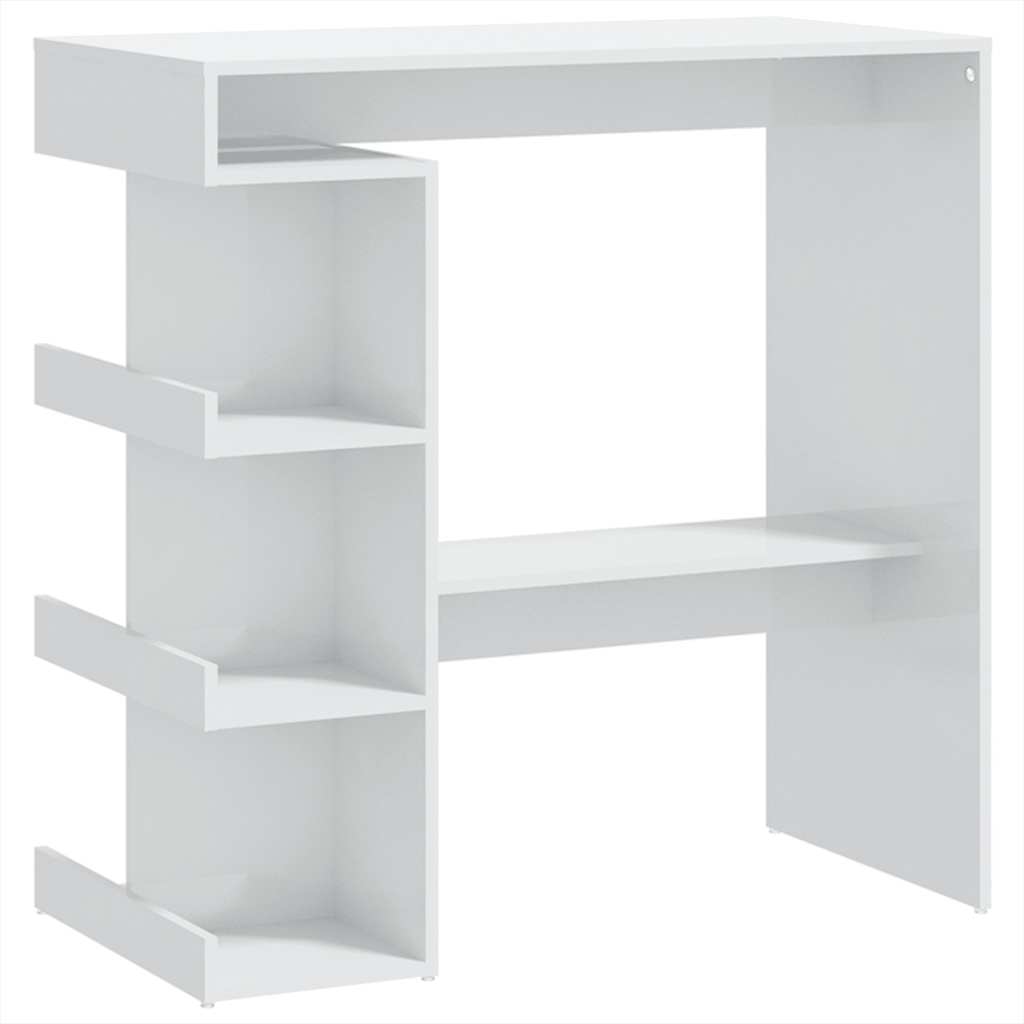 vidaXL Masă bar cu raft depozitare alb extralucios 100x50x101,5cm lemn vidaXL Masă bar cu raft depozitare alb extralucios 100x50x101,5cm lemn