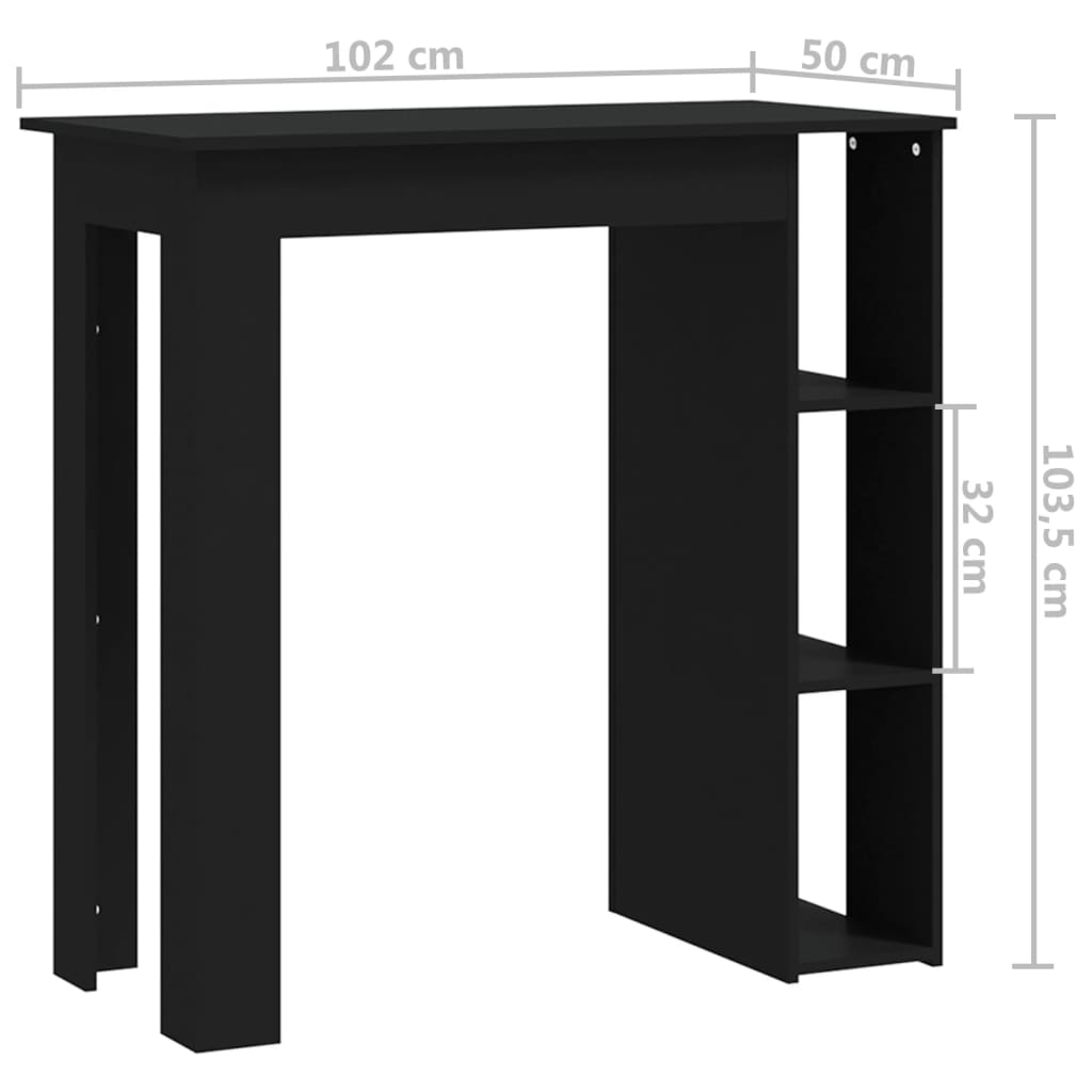 vidaXL Masă de bar cu raft, negru, 102x50x103,5 cm, PAL vidaXL Masă de bar cu raft, negru, 102x50x103,5 cm, PAL