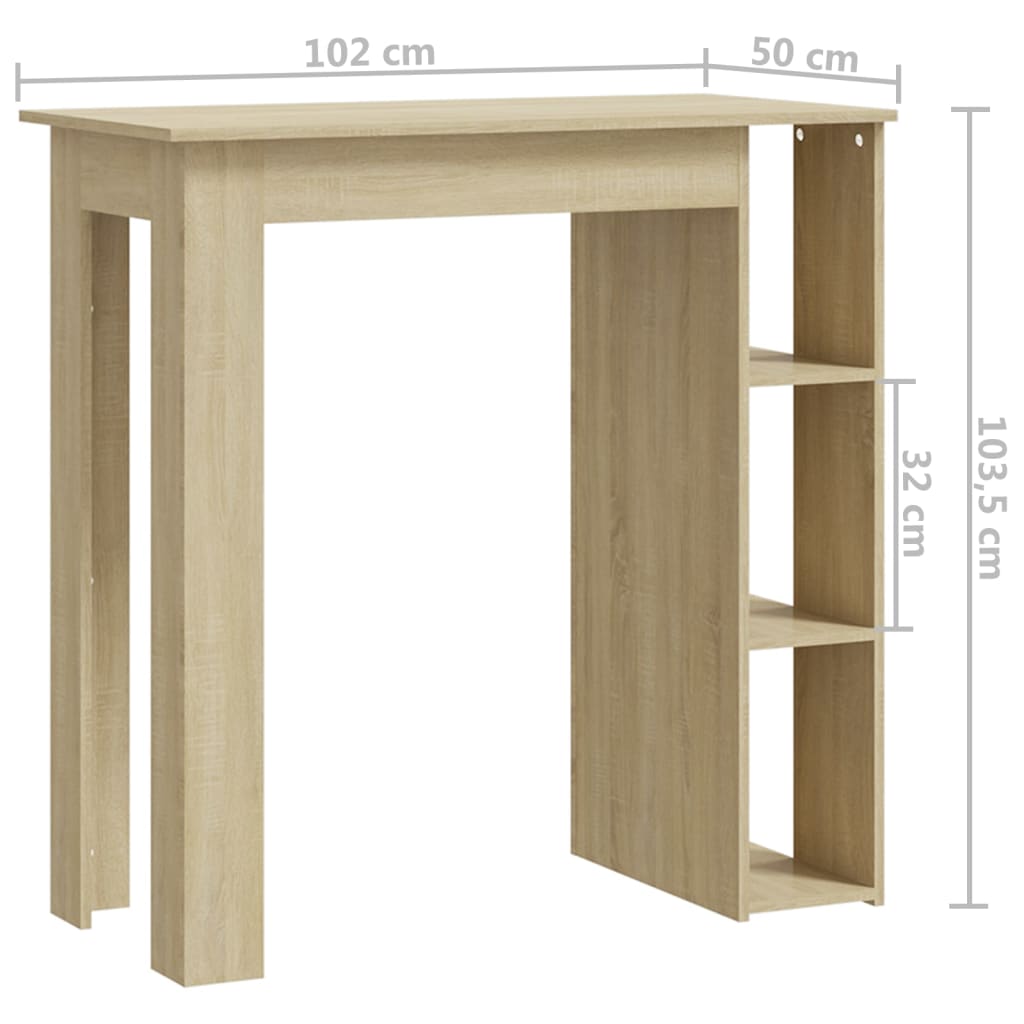 vidaXL Masă de bar cu raft, stejar Sonoma, 102x50x103,5 cm, PAL