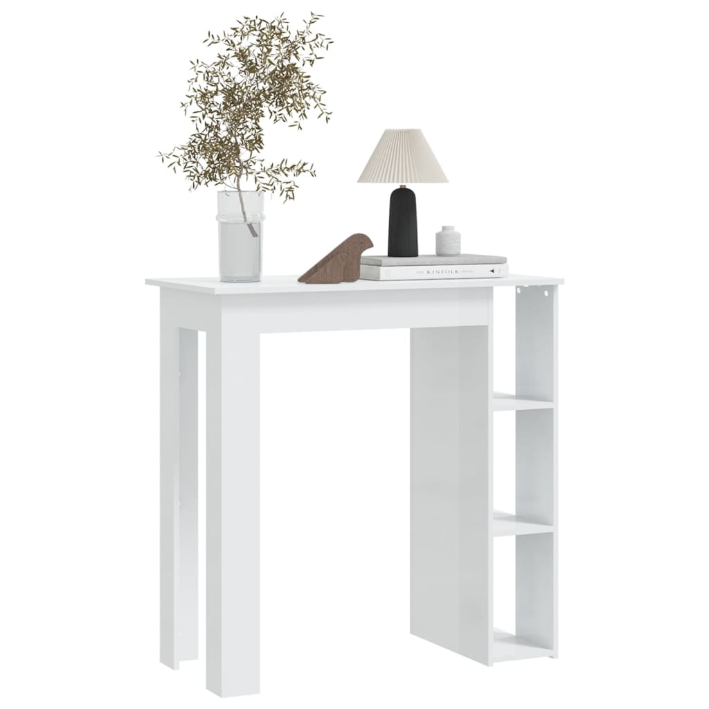 vidaXL Masă de bar cu raft, alb extralucios, 102x50x103,5 cm, PAL